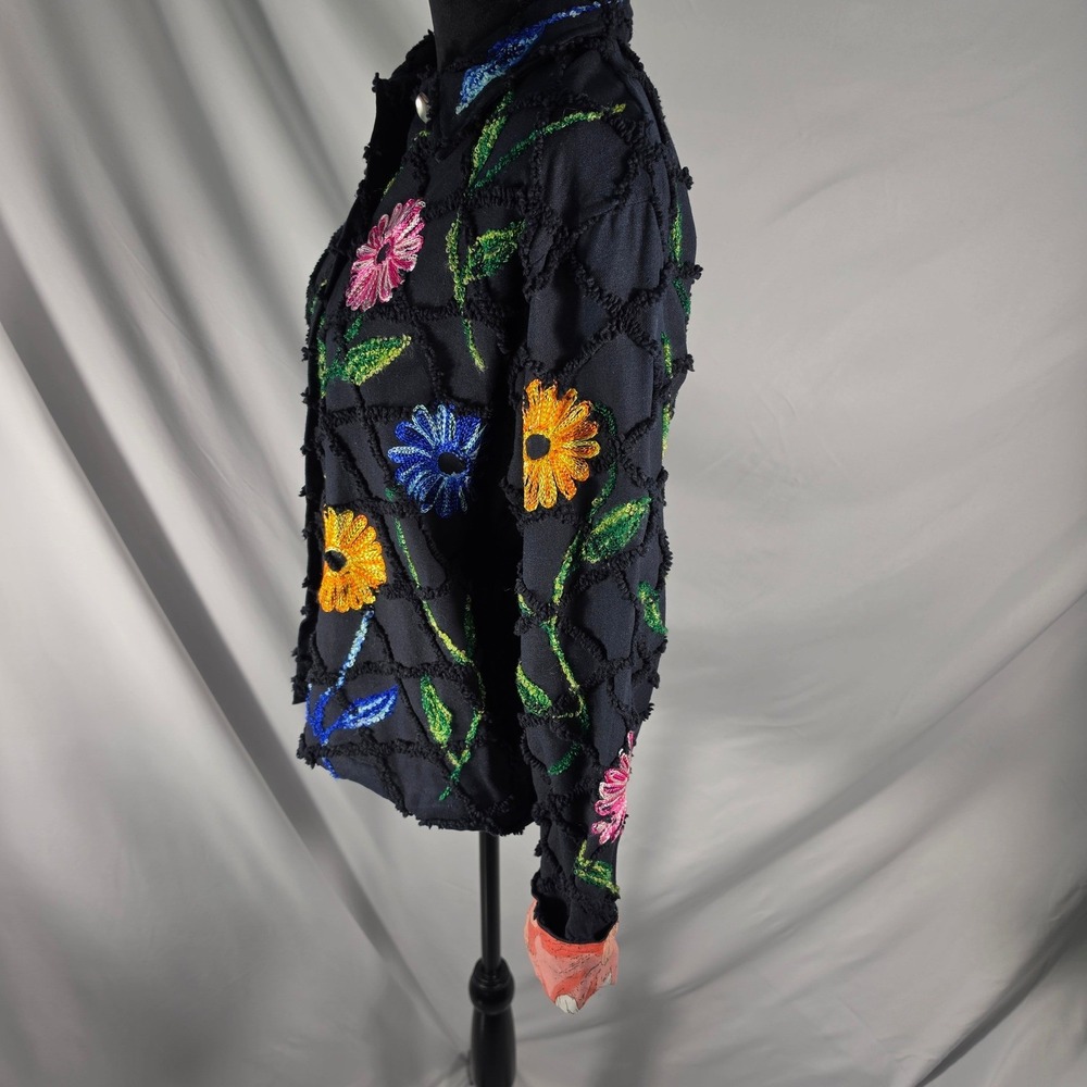 Tantrums Black Floral Embroidered Cotton Lattice Jacket M Boho Whimsigoth Vtg - Picture 10 of 13